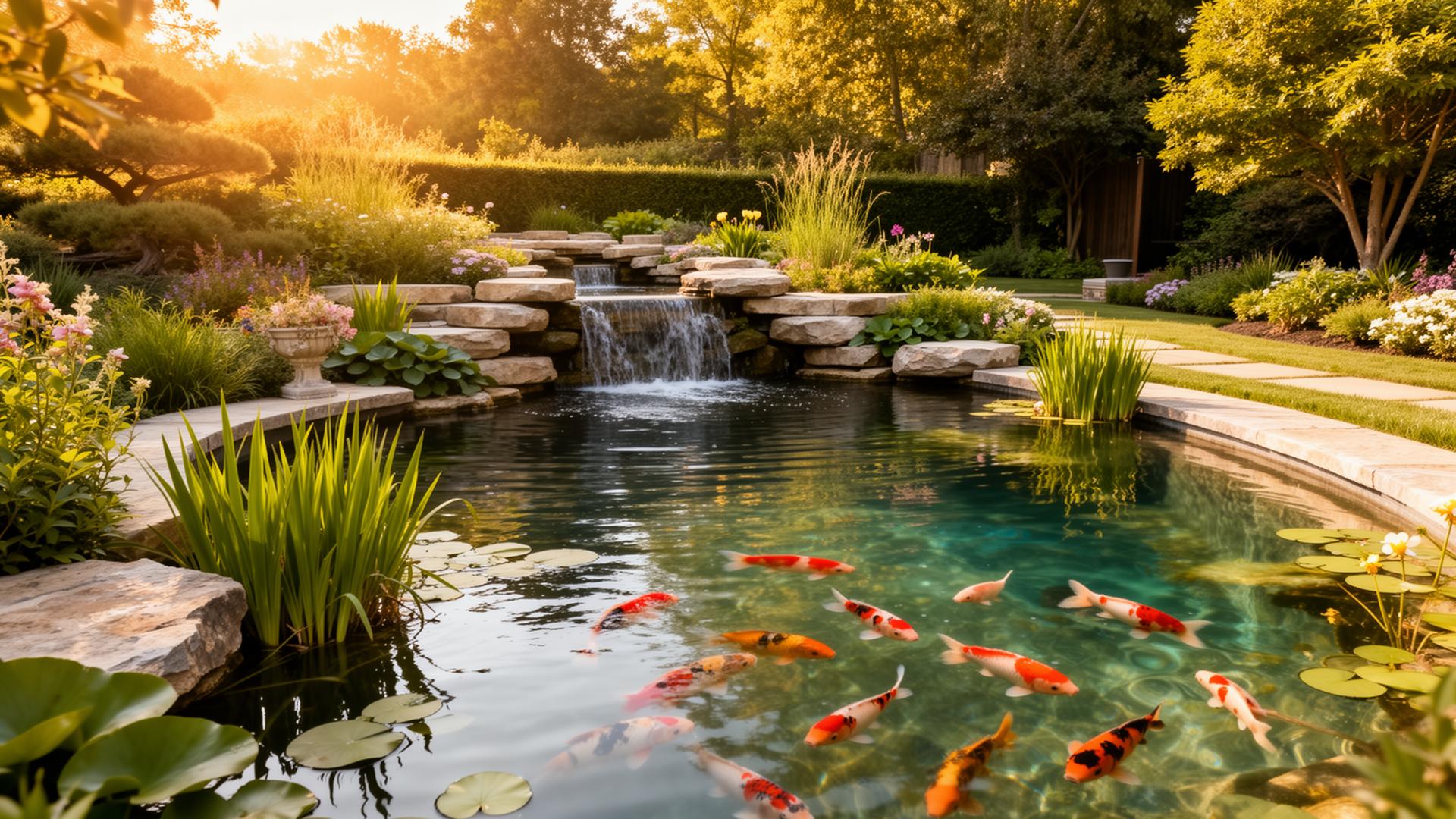 Bassin de jardin haut de gamme à l'aube